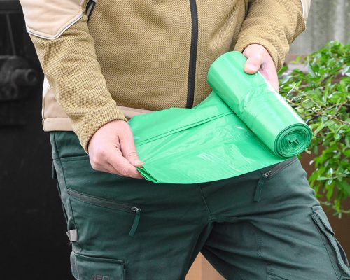 Neo Tools Szemeteszsák 120l, 70x110cm, zöld, erősített húzószalagos, vastagság:40mic, 10db