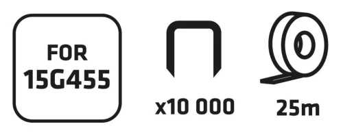 Verto Növénykötöző szalag + kapocs készlet 25m szalag + 10000 kapocs, 15G455-höz