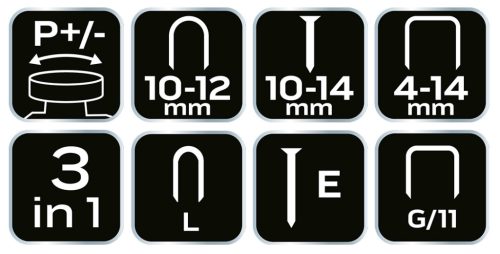 Neo Tools Tűzőgép, 3az1-ben G, L, E kapcsokhoz, 4-14mm, acél