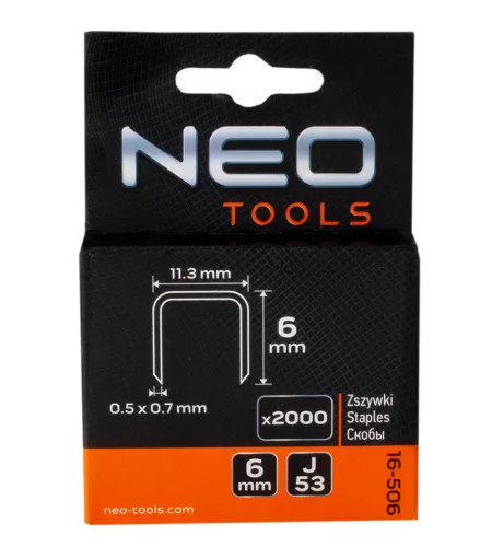 Neo Tools Tűzőkapocs 6mm, J típus, 2000db