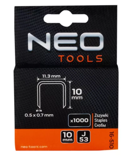 Neo Tools Tűzőkapocs 10mm, J típus, 1000db