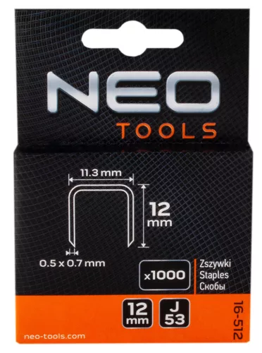 Neo Tools Tűzőkapocs 12mm, J típus, 1000db