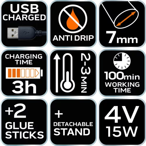 Neo Tools Akkus ragasztópisztoly 8mm, 4V, USB tápegység