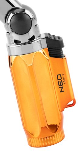 Neo Tools Gázforrasztó, gázégő, állítható fej, 360 fokos, piezo, gázszabályzó szelep,3g gáztöltet, öngyújtógázzal tölthető