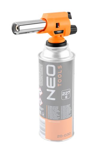 Neo Tools Gázforrasztó, gázégő fej, csavaros, 227g-os eldobható palackokhoz, piezo, gázszabályzó szelep, 360 fok