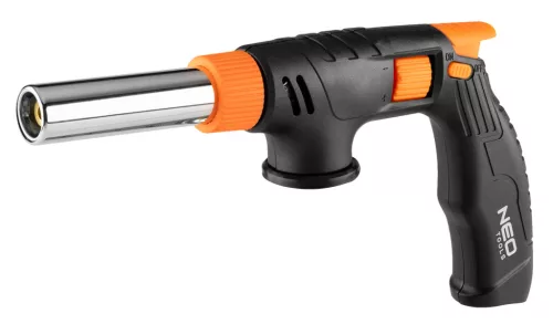 Neo Tools Gázforrasztó, gázégő fej, réz,  277 g-os patronokhoz (EN 417 típus), pisztolymarkolat, piezo, gázszabályzó szelep, 360 fok