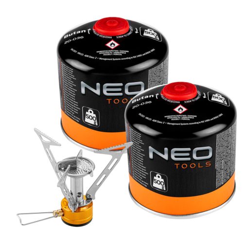 Neo Tools Kemping gázégő+ 2db gázpalack