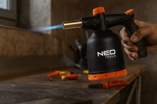 Neo Tools Gázforrasztó, gázégő, 190g-os palackhoz, piezó gyújtással, 360 fokos működés