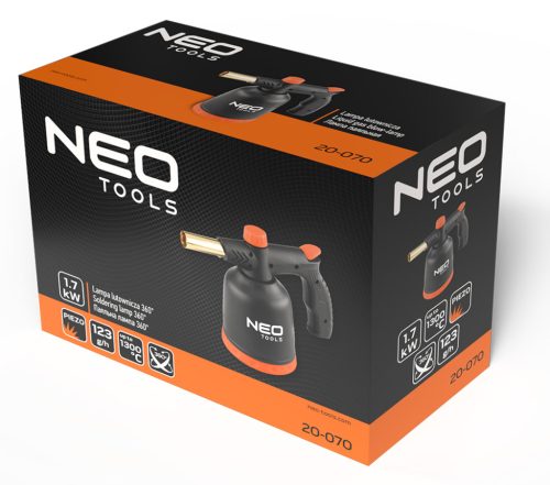 Neo Tools Gázforrasztó, gázégő, 190g-os palackhoz, piezó gyújtással, 360 fokos működés