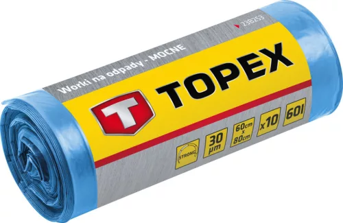 Topex Szemeteszsák 120L, kék, nagyon erős, méretek:70x110cm, vastagság: 40 mic, LDPE fólia, 10db