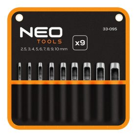   Neo Tools Bőrlyukasztó készlet, szénacél, 9db-os, 2,5-10mm, oxfordszövet tok