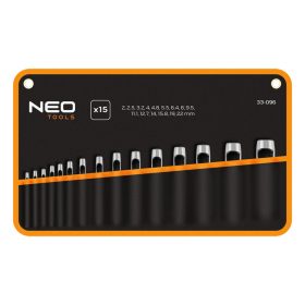   Neo Tools Bőrlyukasztó készlet, szénacél, 15db-os, 2-22mm, oxfordszövet tok
