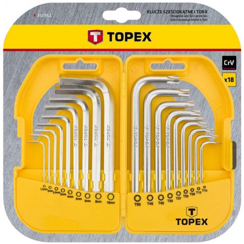 Topex imbuszk.és torx készlet 18r. 1,5-10,t10-50.