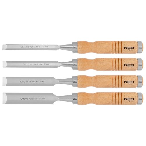 Neo Tools Favéső készlet 6, 12, 18, 24mm, 4db-os fa nyéllel