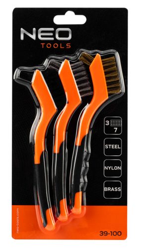 Neo Tools Drótkefe készlet 3db, 3x7 sor, Acél, műanyag és sárgaréz szálas kefék