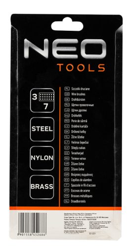 Neo Tools Drótkefe készlet 3db, 3x7 sor, Acél, műanyag és sárgaréz szálas kefék