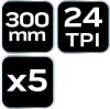 Neo Tools Fémfűrészlap készlet 300x12, 5mm, 5db, HSS Bimetal