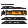 Neo Tools Kézifűrész szett univerzális befogóval, 4 db lappal, dekopír és orrfűrész lapokhoz.