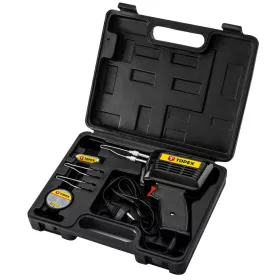   Topex Forrasztópisztoly 150W, kiegészítőkkel, 3db pákacsúcs, forrasztókrém, forrasztóón, kofferben