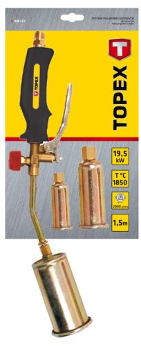 Topex Gázforrasztó, perzselő, gázégő készlet, 3 égőfej: 25, 35, 50mm, tömlő: 1,5m