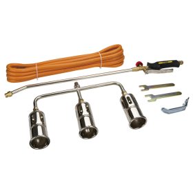   Topex Gázforrasztó, perzselő, gázégő készlet, HÁRMAS égőfej, szár: 50cm, tömlő: 5m