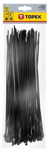 Topex Kábelkötegelő, gyorskötöző, 3,6mm x 300mm, fekete, 100db