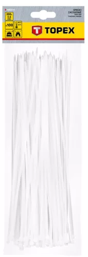 Topex Kábelkötegelő, gyorskötöző, 3,6mm x 300mm, fehér, 100db