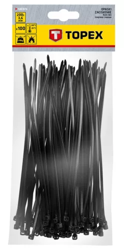 Topex Kábelkötegelő, gyorskötöző, 3,6mm x 200mm, fekete, 100db