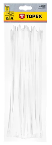 Topex Kábelkötegelő, gyorskötöző, 4,8mm x 300mm, fehér, 75db