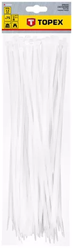 Topex Kábelkötegelő, gyorskötöző, 4,8mm x 370mm, fehér, 75db