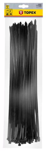 Topex Kábelkötegelő, gyorskötöző, 7,6mm x 500mm, fekete, 75db
