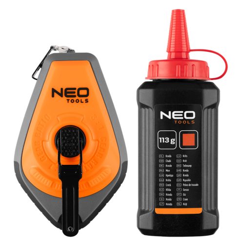 Neo Tools Kicsapózsinór + festék, műanyag házas, 30m, 1:3-as gyorsítóáttétel a zsinór visszatekeréshez, piros porfesték