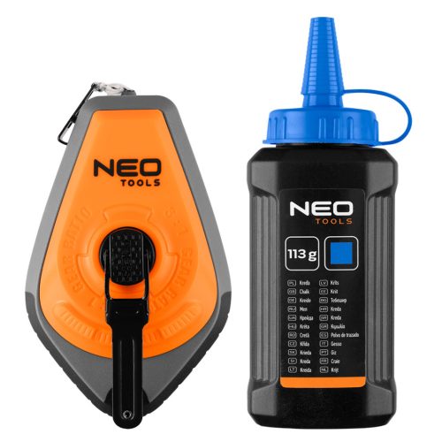 Neo Tools Kicsapózsinór + festék, műanyag házas, 30m, 1:3-as gyorsítóáttétel a zsinór visszatekeréshez, kék porfesték