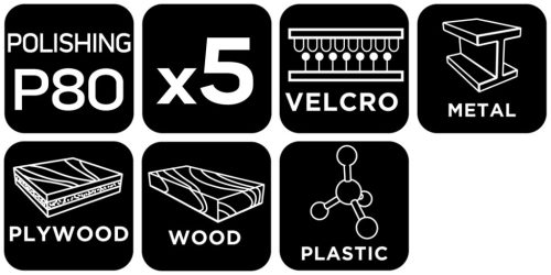 Neo Tools Csiszolópapír, tépőzáras, 113x113mm, P80, 8 lyukas, 04-623-hoz, 5db