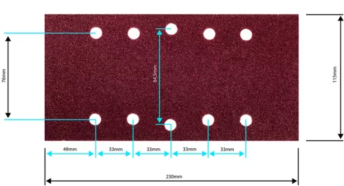 Graphite Csiszolópapír tépőzáras 115x230mm, K240, lyukas, 5db