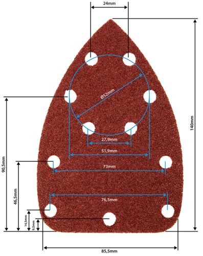 Graphite Csiszolópapír tépőzáras deltacsiszolóhoz 140x140x80mm, K80, 11 lyukas, 5db