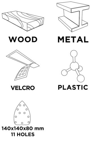 Graphite Csiszolópapír tépőzáras deltacsiszolóhoz 140x140x80mm, K80, 11 lyukas, 5db