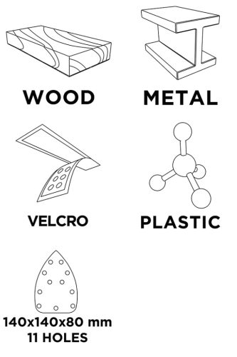 Graphite Csiszolópapír tépőzáras deltacsiszolóhoz 140x140x80mm, K100, 11 lyukas, 5db
