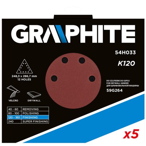 Graphite Csiszolópapír tépőzáras K120, háromszög alakú 12 lyukakkal, 59G264 csiszológéphez, 5db