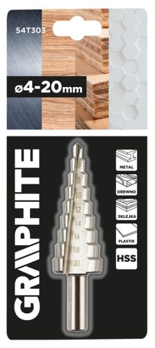 Graphite Lépcsős fúró, HSS, 4-20mm