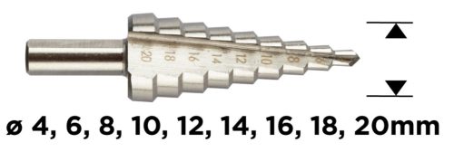 Graphite Lépcsős fúró, HSS, 4-20mm