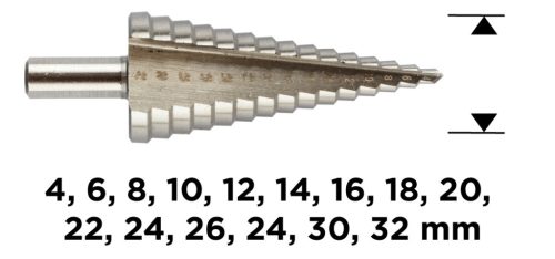 Graphite Lépcsős fúró, HSS, 4-32mm