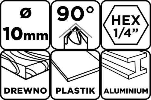 Graphite Süllyesztőfúró, csavarfejekhez, 1/4" hatszög szár, 10mm