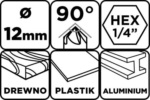 Graphite Süllyesztőfúró, csavarfejekhez, 1/4" hatszög szár, 12mm