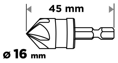 Graphite Süllyesztőfúró, csavarfejekhez, 1/4" hatszög szár, 16mm
