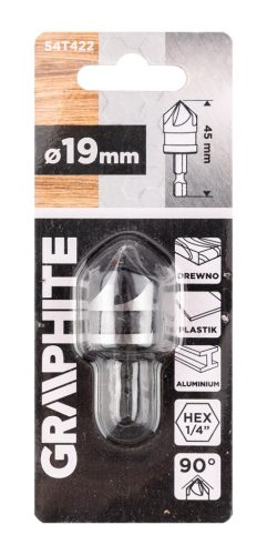 Graphite Süllyesztőfúró, csavarfejekhez, 1/4" hatszög szár, 19mm