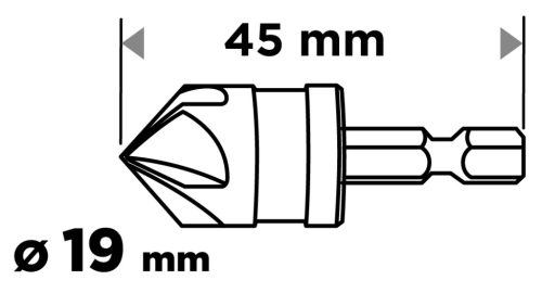 Graphite Süllyesztőfúró, csavarfejekhez, 1/4" hatszög szár, 19mm