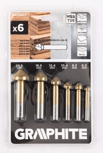 Graphite Süllyesztőfúró készlet, Titán bevonattal, 6.3-20.5mm, 6db