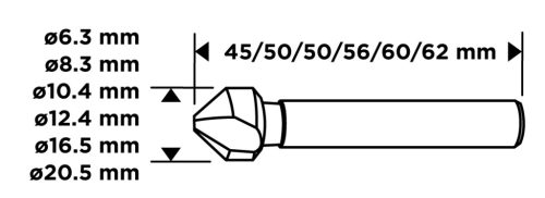 Graphite Süllyesztőfúró készlet, Titán bevonattal, 6.3-20.5mm, 6db