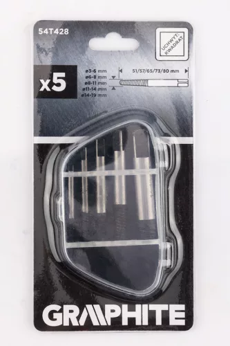 Graphite Törtcsavar kihajtó készlet, 4szög vég, 3-19mm, 5db